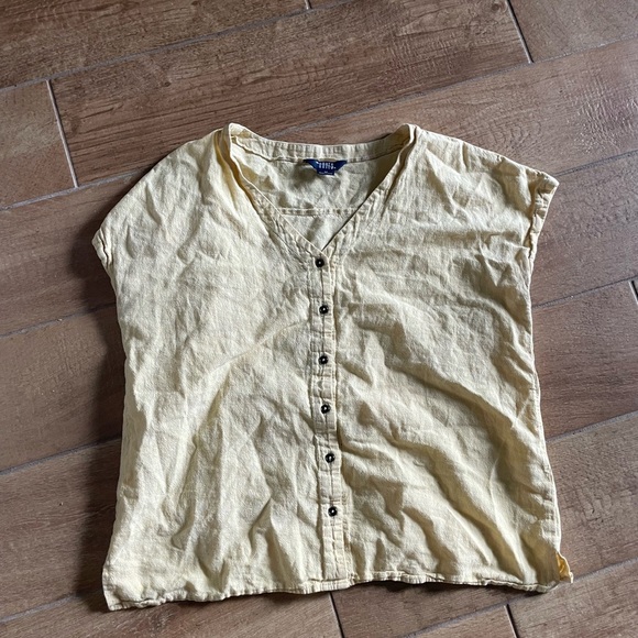 Hayes Light Yellow square button down linen blend Blouse medium - Picture 1 of 6
